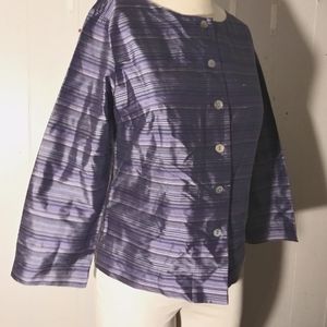 Talbots size 4 purple mauve silver striped 100% silk button up blouse 3/4 sleeve